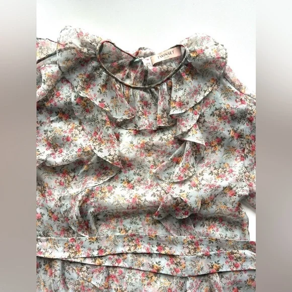 TWINSET Milano Georgette Floral Dress Flounces Mini ruffles - Picture 8 of 10